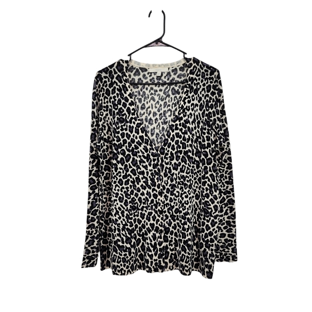 Sejour Women's 100% Merino Wool Animal Print Cardigan Sweater  - 0X